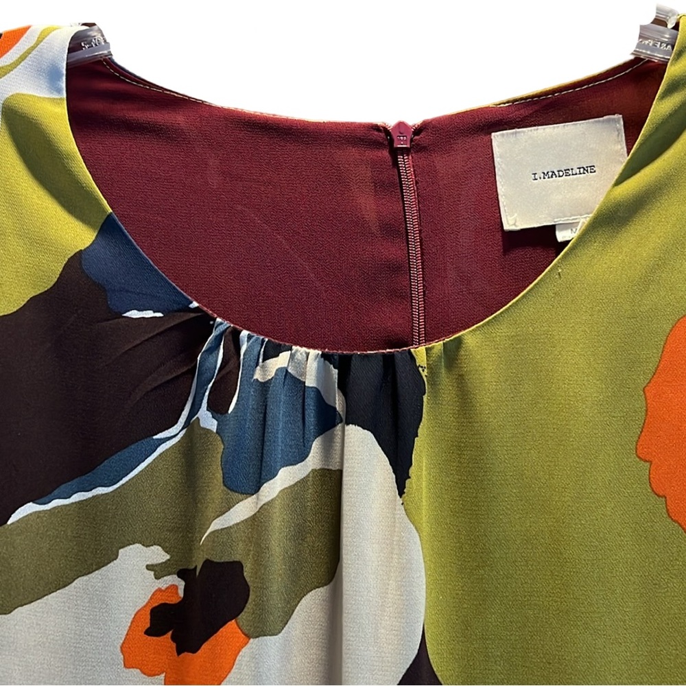 I. Madeline Anthropologie Mini Dress Tunic Pockets Watercolor Print Medium - Picture 2 of 7